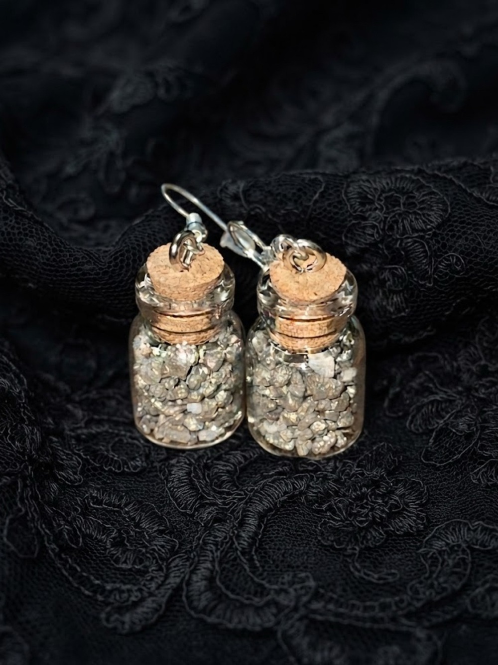 Handmade Pyrite Crystal Spell Jar Earrings